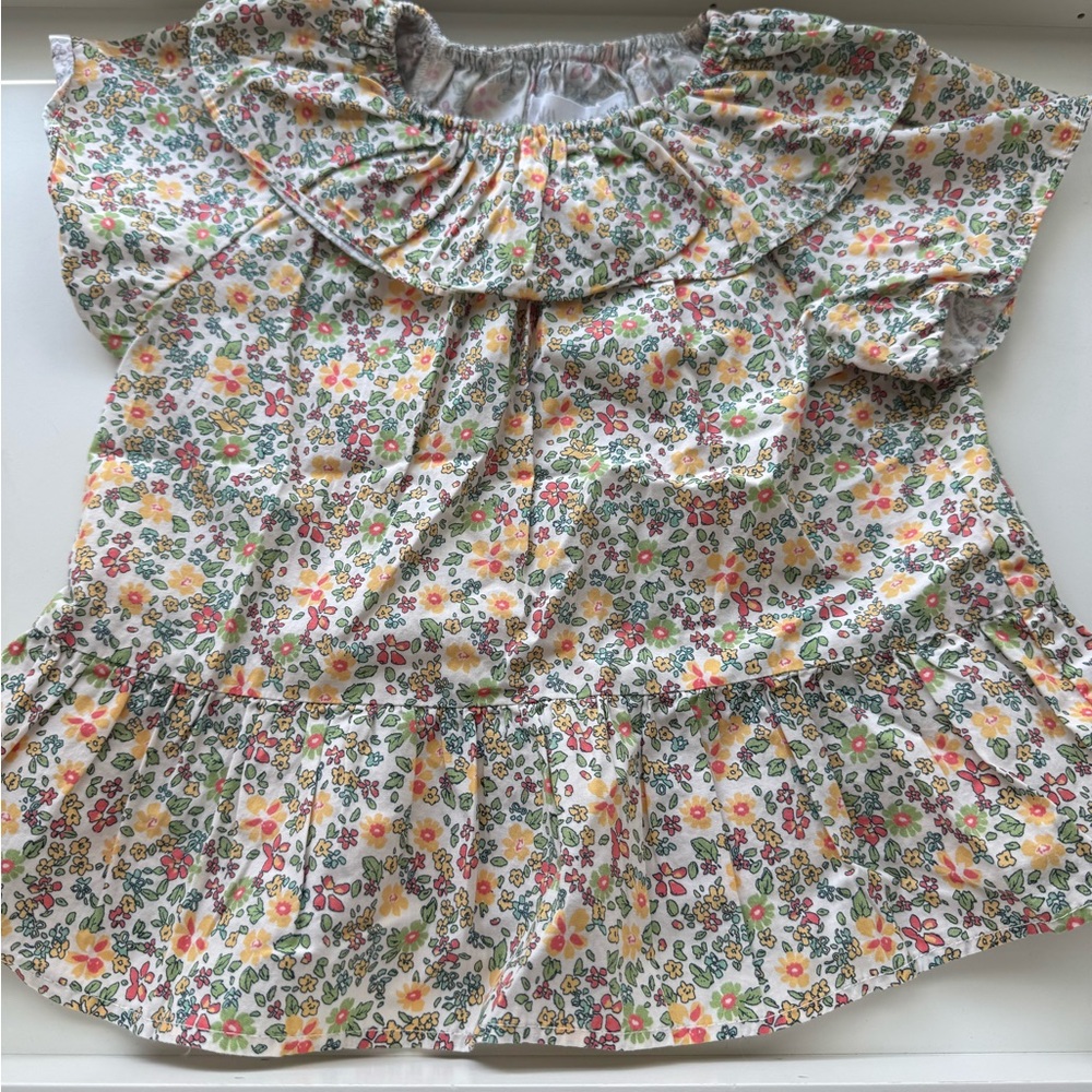Zara Orange and Yellow Floral Blouse with Ruffled Sleeves